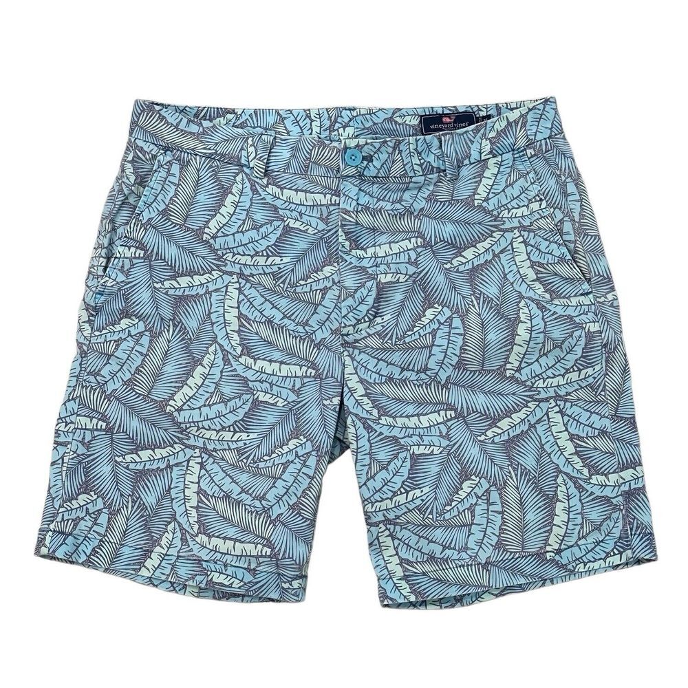 Vineyard Vines Men's Size 35 Chino 9" Shorts Blue Floral Palm Cotton Spandex euc